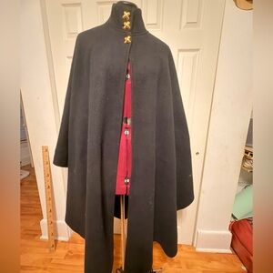 Vintage Black  Cape Coat - Gold Statement Buttons
